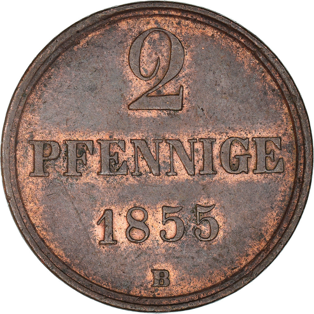 Coin, German States, BRUNSWICK-WOLFENBUTTEL, Wilhelm, 2 Pfennige, 1855