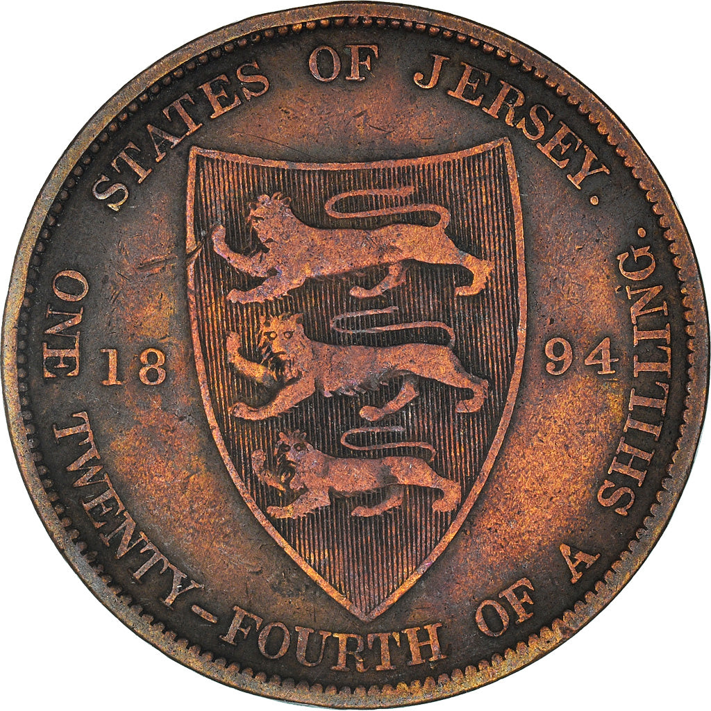 Coin, Jersey, Victoria, 1/24 Shilling, 1894, VF(30-35), Bronze, KM:7