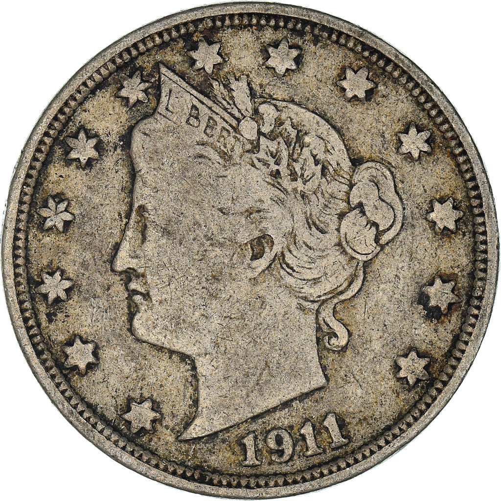 Moneta, USA, Liberty Nickel, 5 Cents, 1911, Philadelphia, VF(20-25)