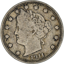 Moneta, USA, Liberty Nickel, 5 Cents, 1911, Philadelphia, VF(20-25)