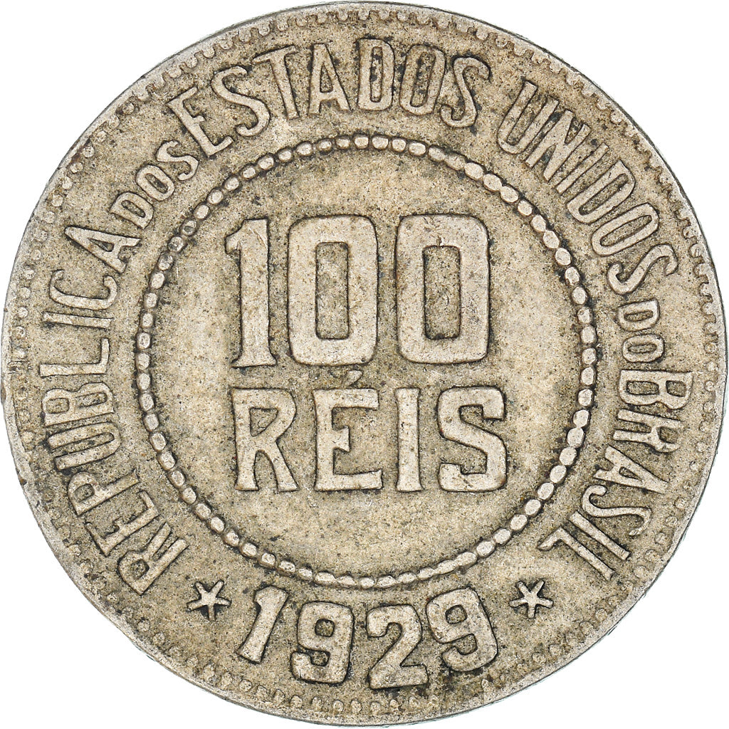 Coin, Brazil, 100 Reis, 1929, EF(40-45), Copper-nickel, KM:518
