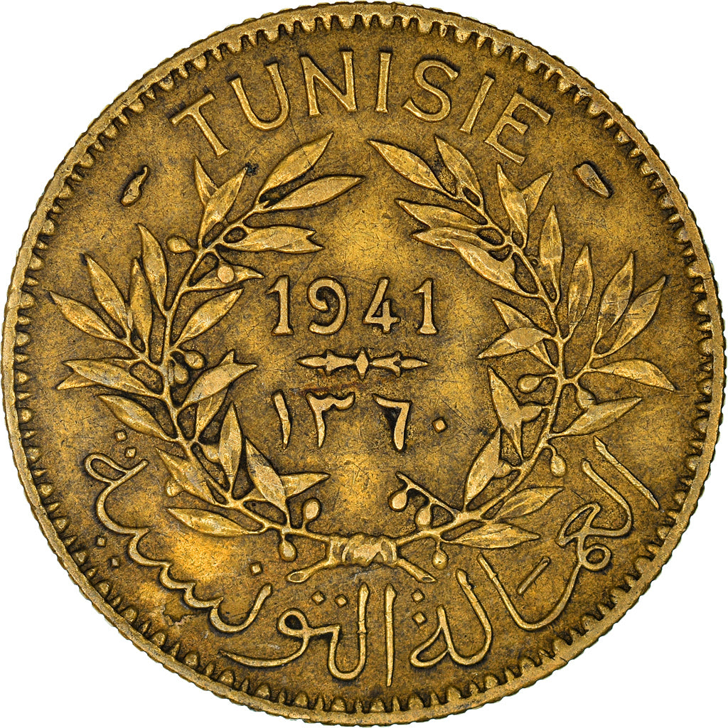 Moneta, Tunisia, Anonymous, 2 Francs, 1941/AH1360, Paris, BB+, Alluminio-bronzo