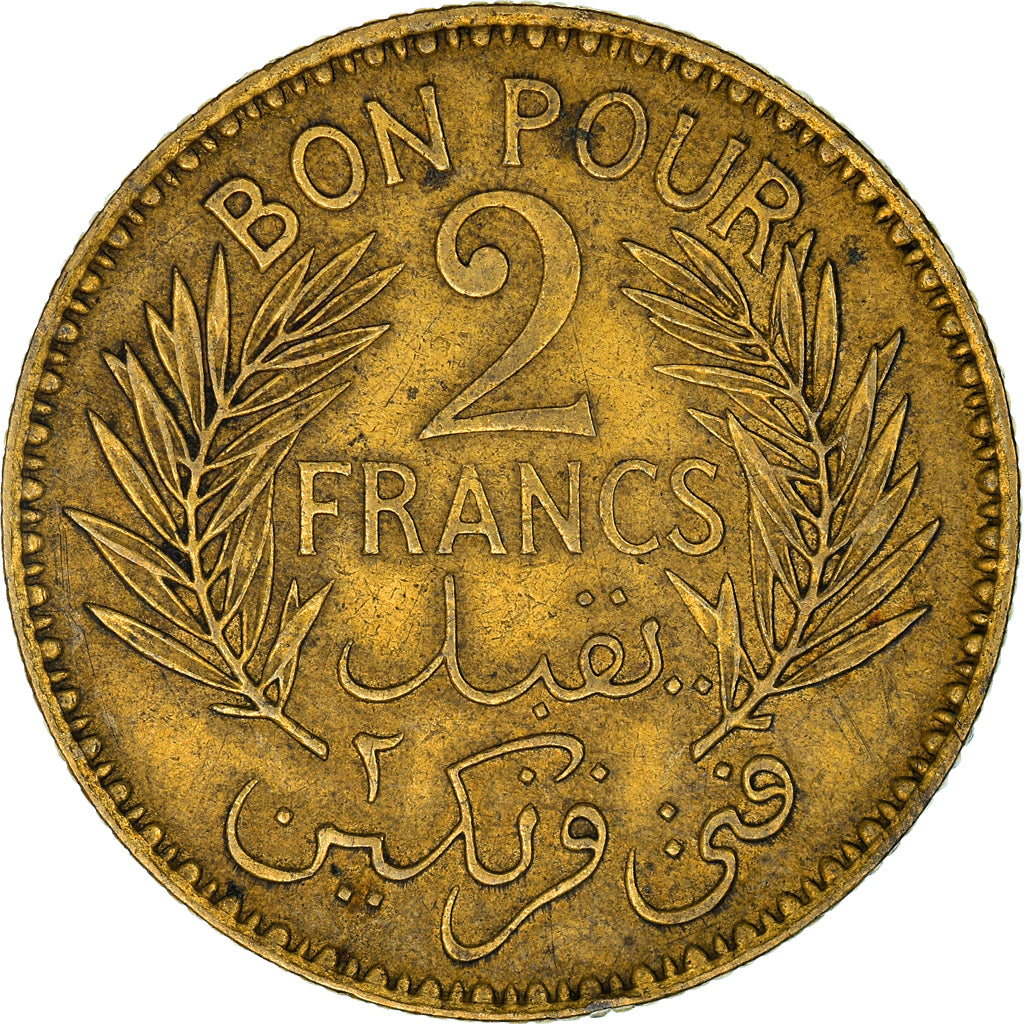 Moneta, Tunisia, Anonymous, 2 Francs, 1941/AH1360, Paris, BB+, Alluminio-bronzo