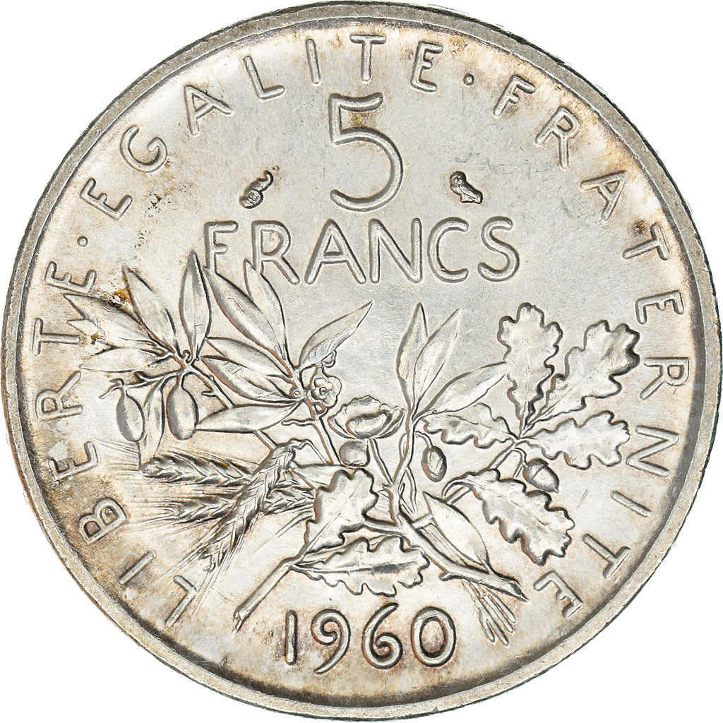 Münze, Frankreich, Semeuse, 5 Francs, 1960, UNZ, Silber, KM:926, Gadoury:770