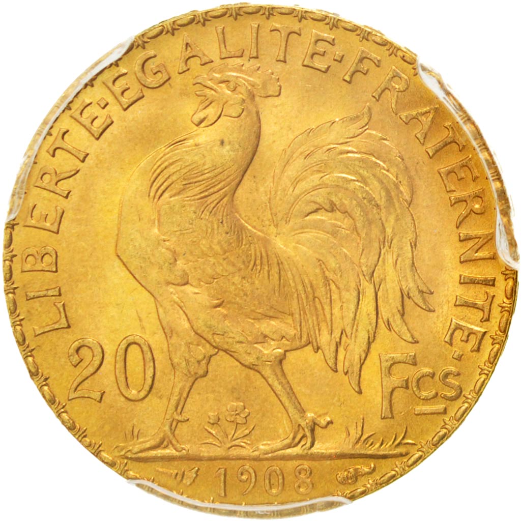 FRANCE, Marianne, 20 Francs, 1908, KM #857, graded, PCGS, MS(65-70), Gold,...
