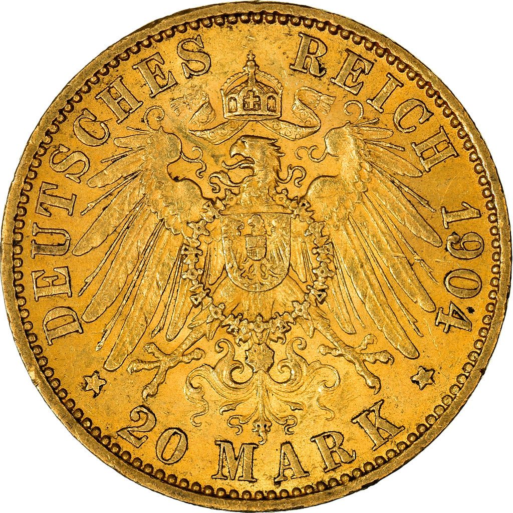 Coin, German States, PRUSSIA, Wilhelm II, 20 Mark, 1904, Berlin, AU(50-53)