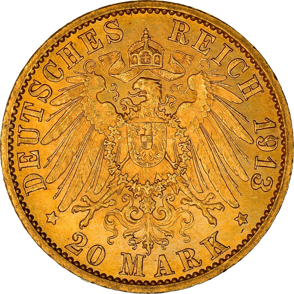 Coin, German States, PRUSSIA, Wilhelm II, 20 Mark, 1913, Berlin, MS(60-62)