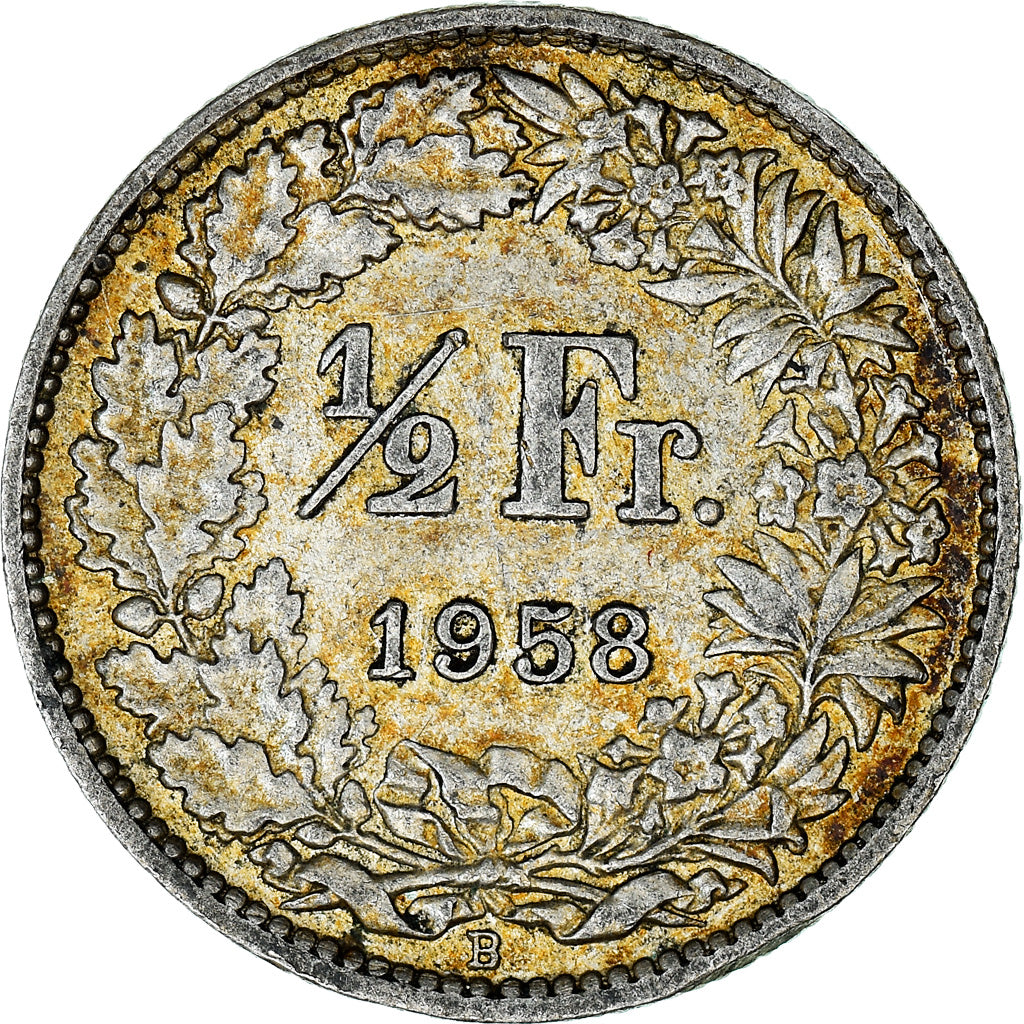 Moneta, Svizzera, 1/2 Franc, 1958, Bern, BB+, Argento, KM:23
