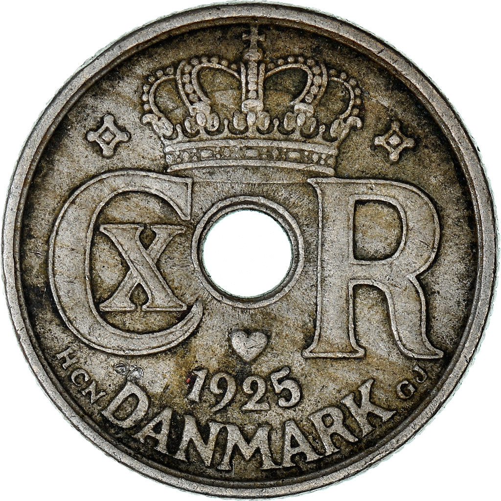 Moneta, Danimarca, Christian X, 10 Öre, 1925, Copenhagen, BB, Rame-nichel