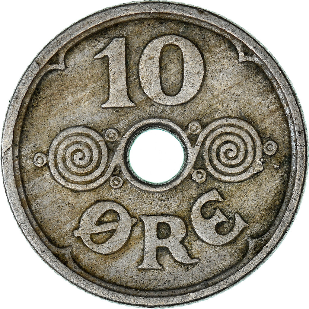 Moneta, Danimarca, Christian X, 10 Öre, 1925, Copenhagen, BB, Rame-nichel