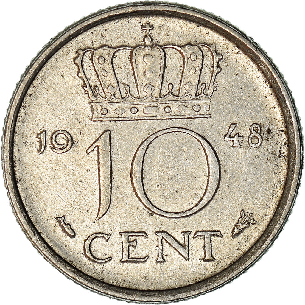 Coin, Netherlands, Wilhelmina I, 10 Cents, 1946, AU(50-53), Nickel, KM:177