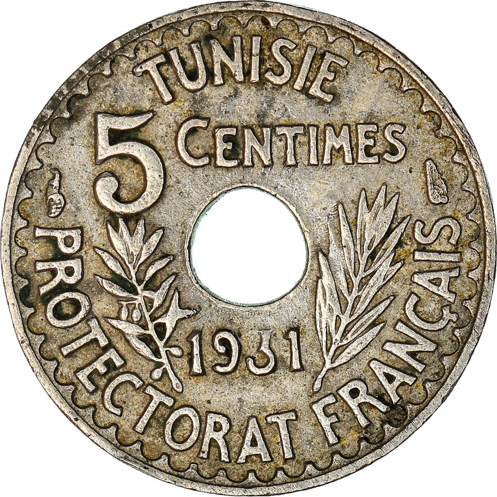 Moneta, Tunisia, Ahmad Pasha Bey, 5 Centimes, AH1350/1931, Paris, BB