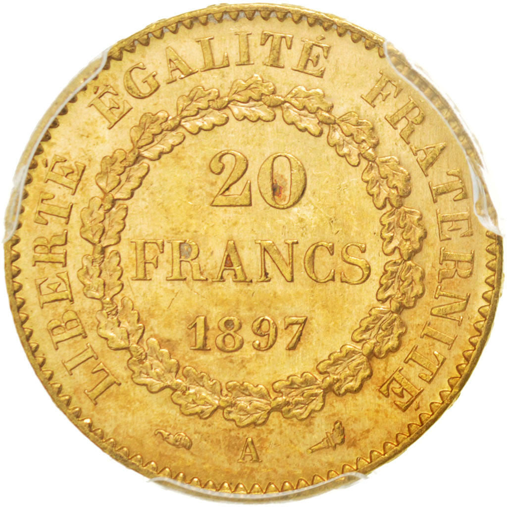 France, Génie, 20 Francs, 1897, Paris, Gold, KM:825, PCGS MS64