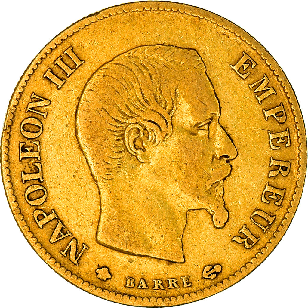 Moneta, Francia, Napoleon III, 10 Francs, 1859, Strasbourg, MB+, Oro, KM:784.4