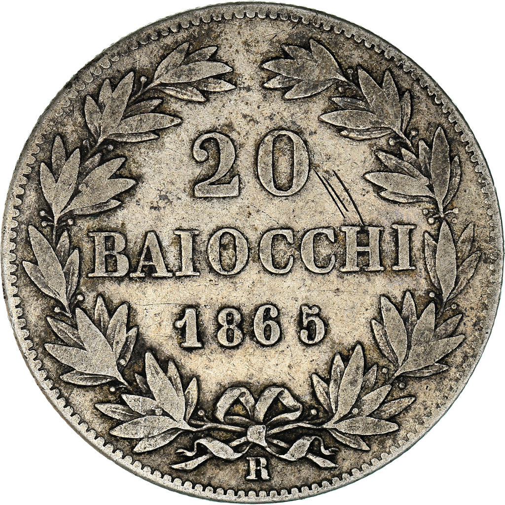 Coin, ITALIAN STATES, PAPAL STATES, Pius IX, 20 Baiocchi, 1865, Roma, VF(20-25)