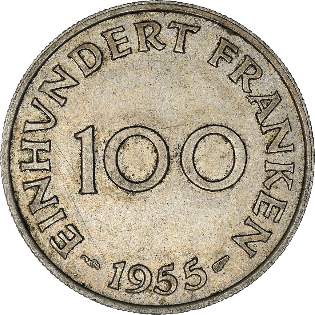 Coin, SAARLAND, 100 Franken, 1955, Paris, EF(40-45), Copper-nickel, KM:4