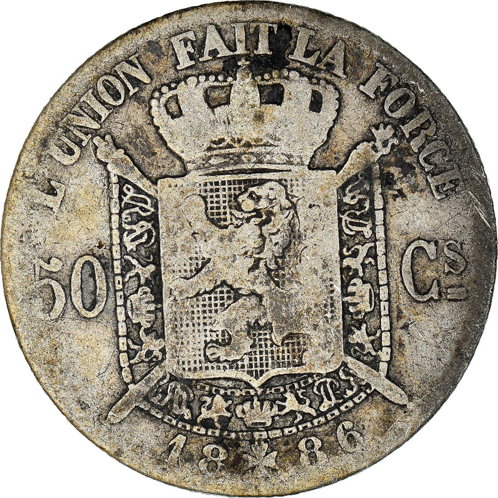 Monnaie, Belgique, Leopold II, 50 Centimes, 1886, B+, Argent, KM:26