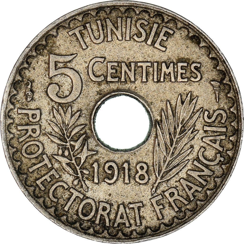 Coin, Tunisia, Muhammad al-Nasir Bey, 5 Centimes, 1918, Paris, EF(40-45)