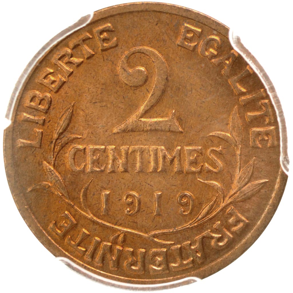 Coin, France, Dupuis, 2 Centimes, 1919, Paris, PCGS, MS65RD, MS(65-70), Bronze