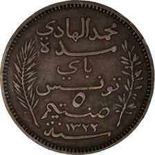 Coin, Tunisia, Muhammad al-Hadi Bey, 5 Centimes, 1904 (AH 1322), Paris
