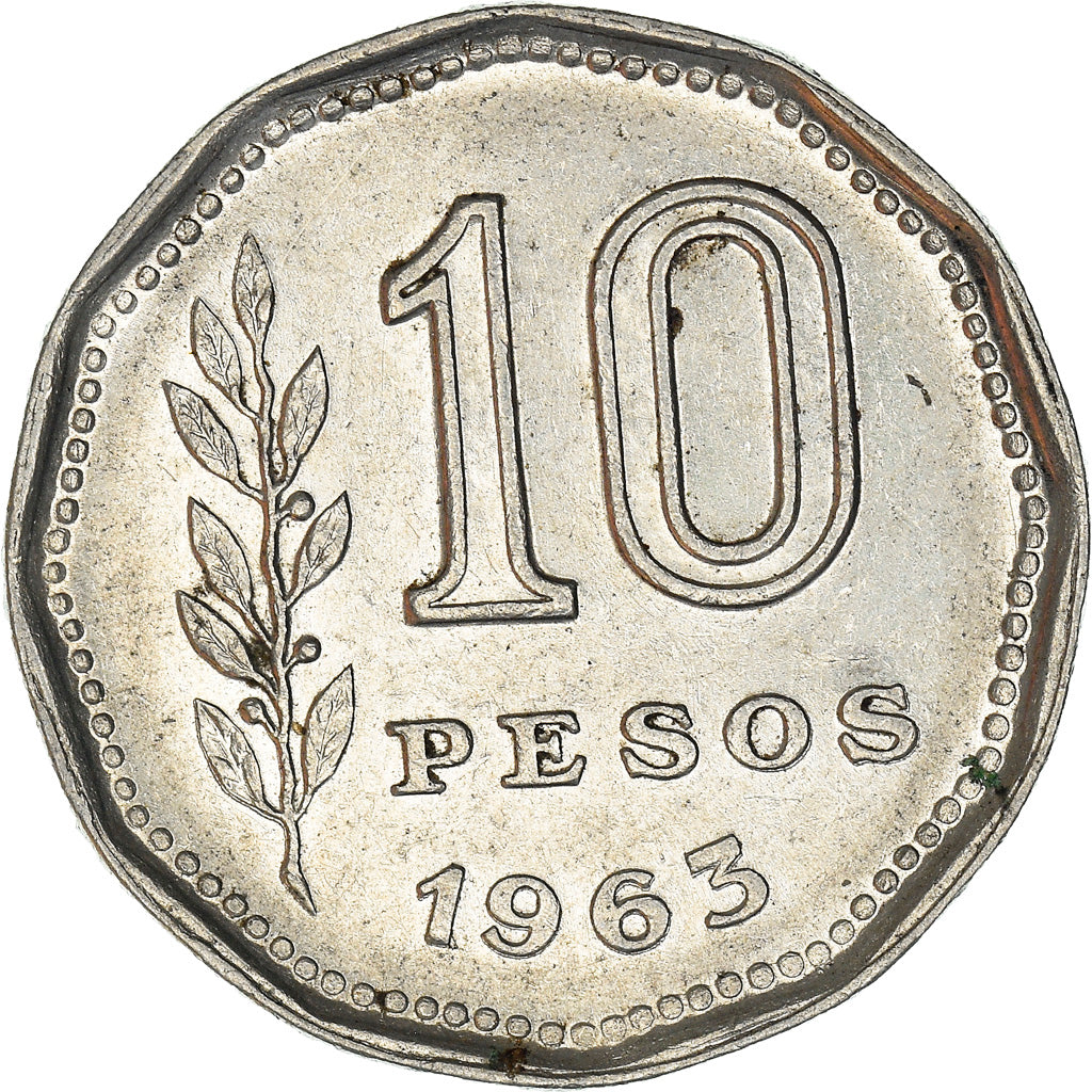 Coin, Argentina, 10 Pesos, 1963, AU(50-53), Nickel Clad Steel, KM:60
