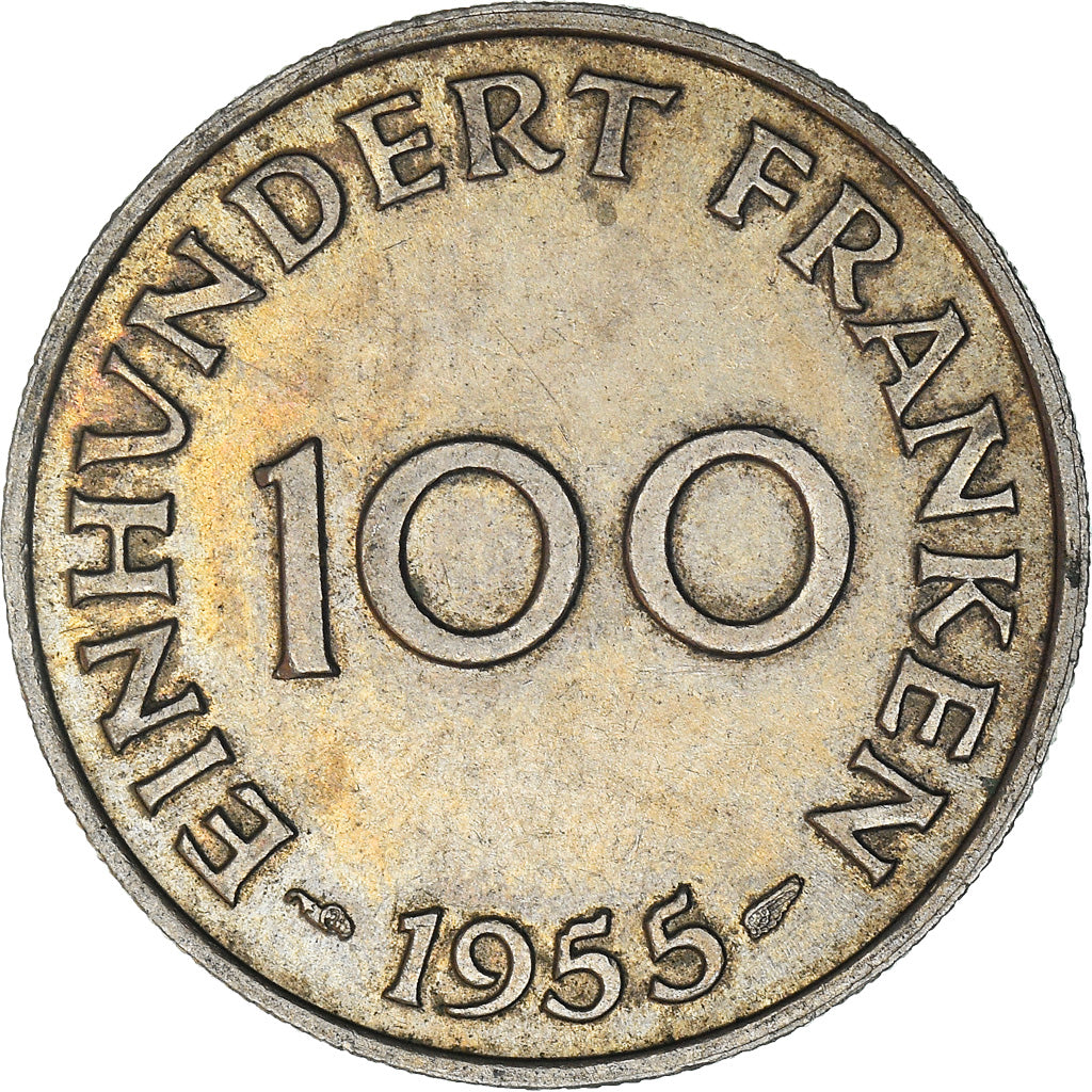 Coin, SAARLAND, 100 Franken, 1955, Paris, AU(50-53), Copper-nickel, KM:4