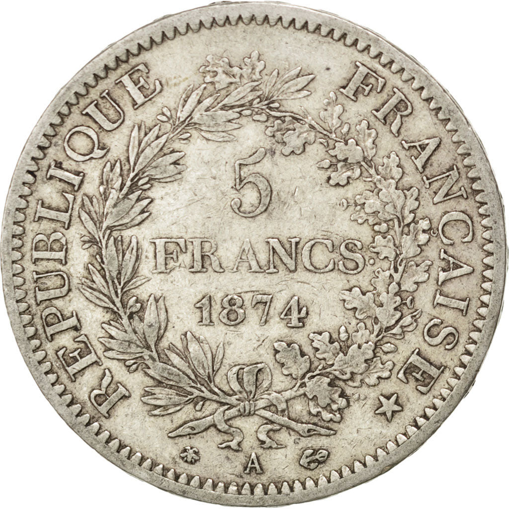 Coin, France, Hercule, 5 Francs, 1874, Paris, VF(30-35), Silver, KM:820.1