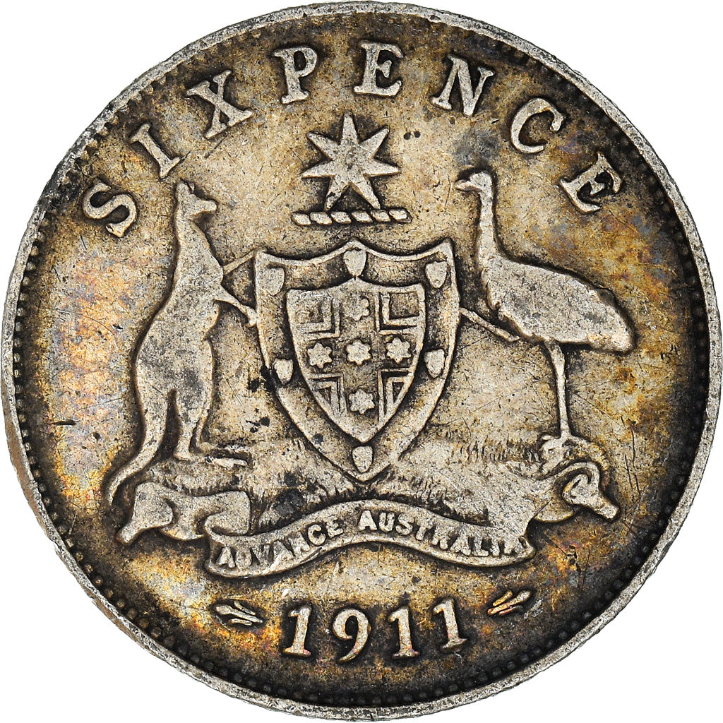 Coin, Australia, George V, Sixpence, 1911, VF(30-35), Silver, KM:25