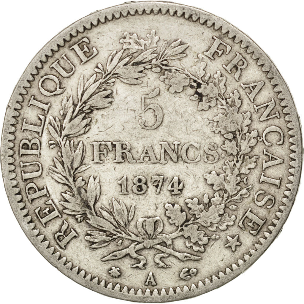 Coin, France, Hercule, 5 Francs, 1874, Paris, VF(30-35), Silver, KM:820.1