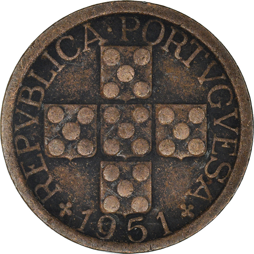 Coin, Portugal, 10 Centavos, 1951, EF(40-45), Bronze, KM:583