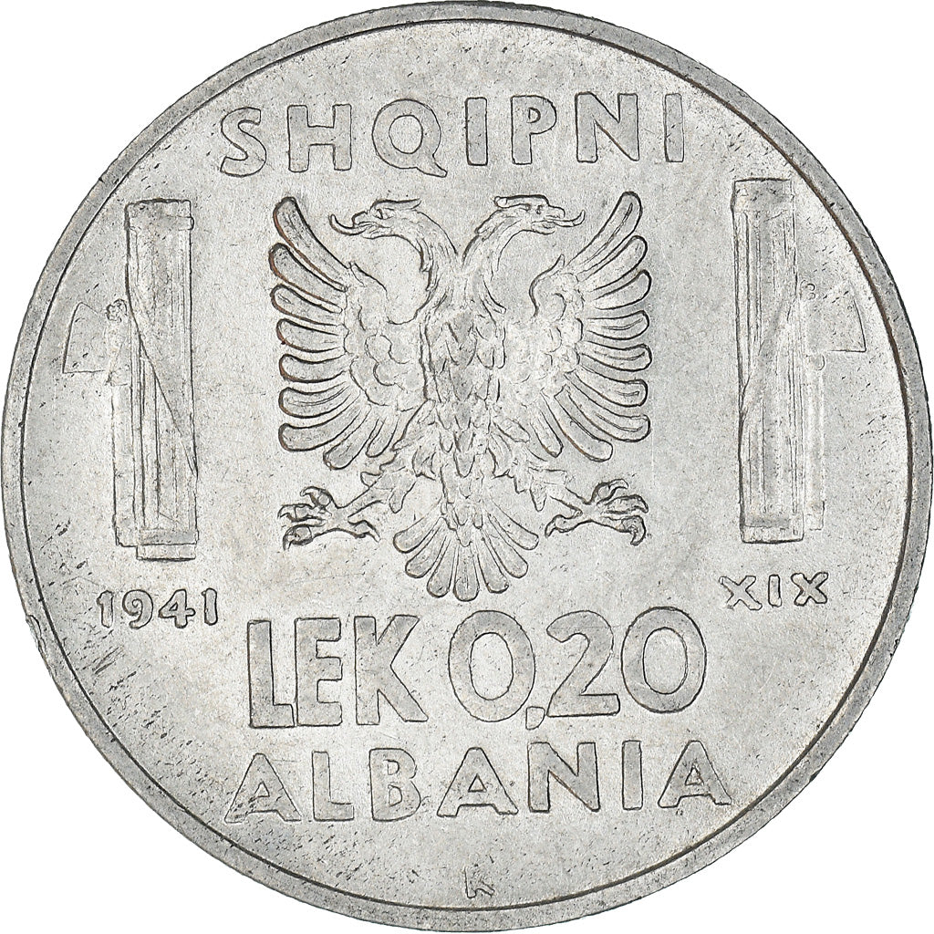 Coin, Albania, Vittorio Emanuele III, 0.20 Lek, 1941, Rome, EF(40-45), Stainless