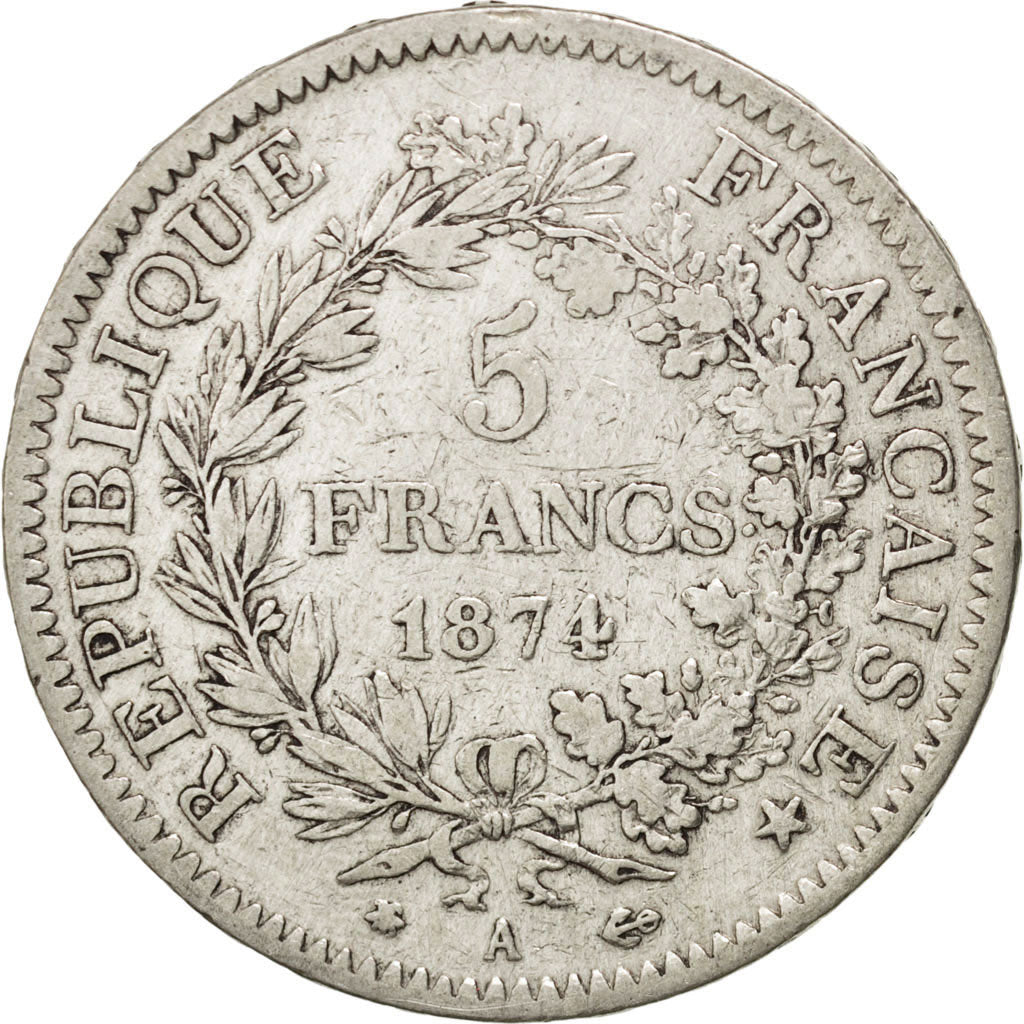 Coin, France, Hercule, 5 Francs, 1874, Paris, VF(20-25), Silver, KM:820.1