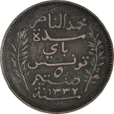 Coin, Tunisia, Muhammad al-Nasir Bey, 5 Centimes, 1914, Paris, VF(30-35)