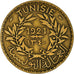 Moneda, Túnez, Anonymous, 2 Francs, 1921/AH1340, Paris, MBC, Aluminio - bronce