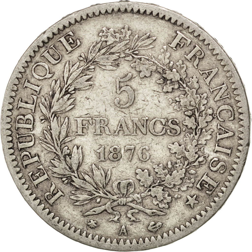 Coin, France, Hercule, 5 Francs, 1876, Paris, VF(30-35), Silver, KM:820.1