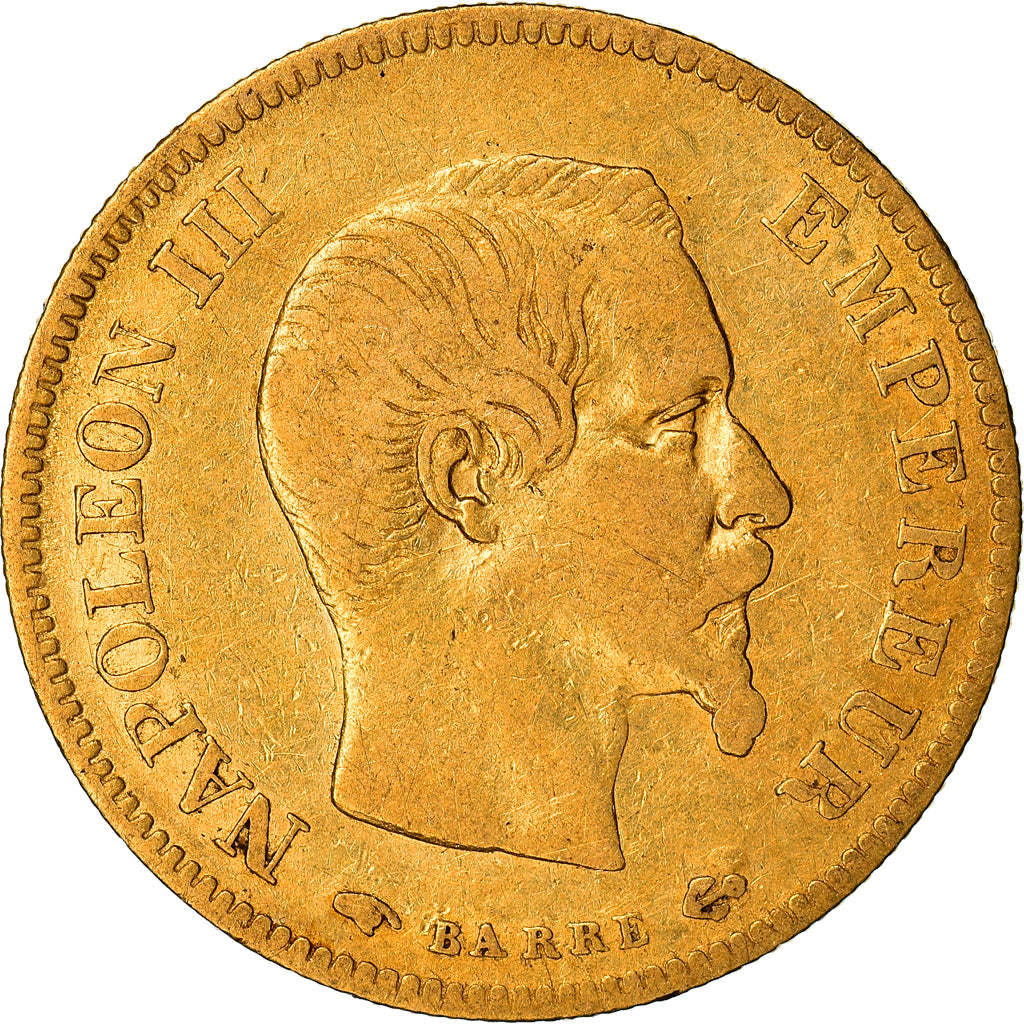 Moneda, Francia, Napoleon III, 10 Francs, 1856, Paris, BC+, Oro, KM:784.3