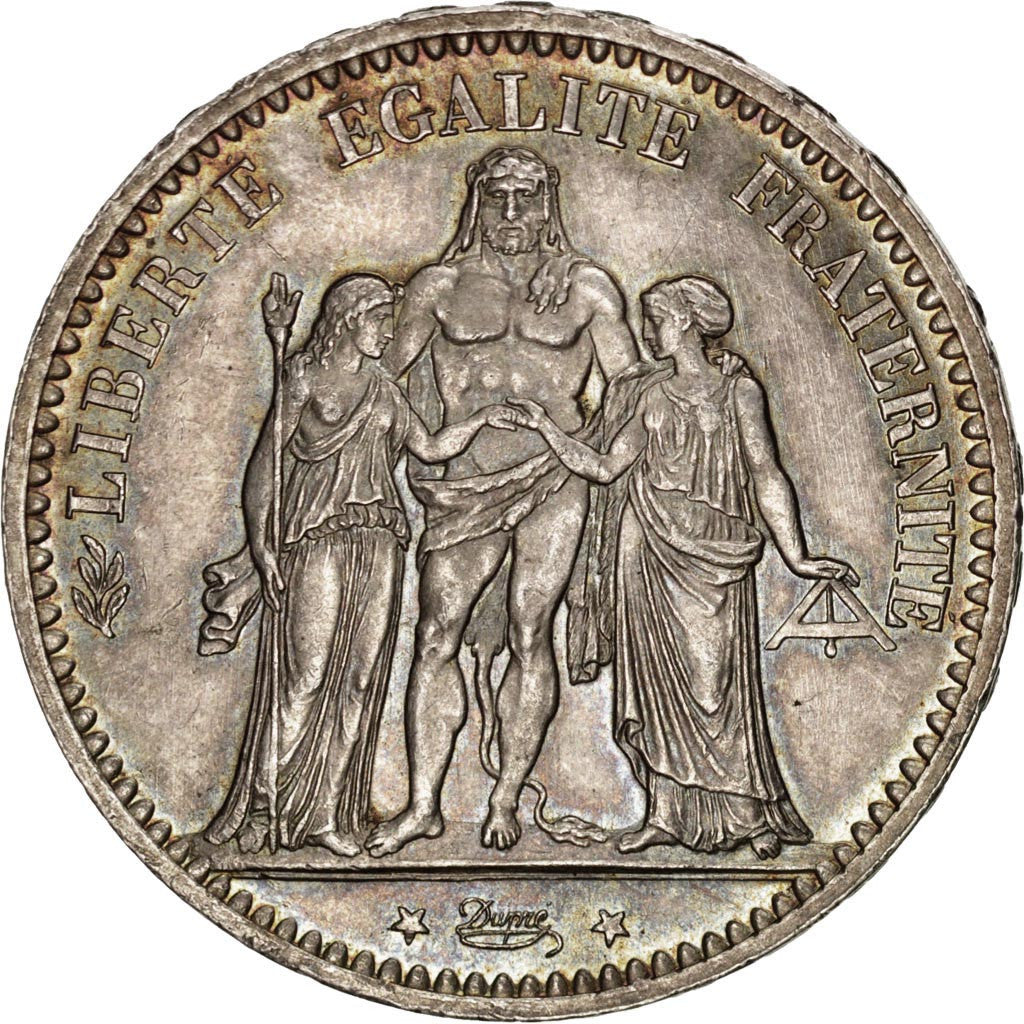 FRANCE, Hercule, 5 Francs, 1873, Paris, KM #820.1, MS(60-62), Silver, Gadoury...