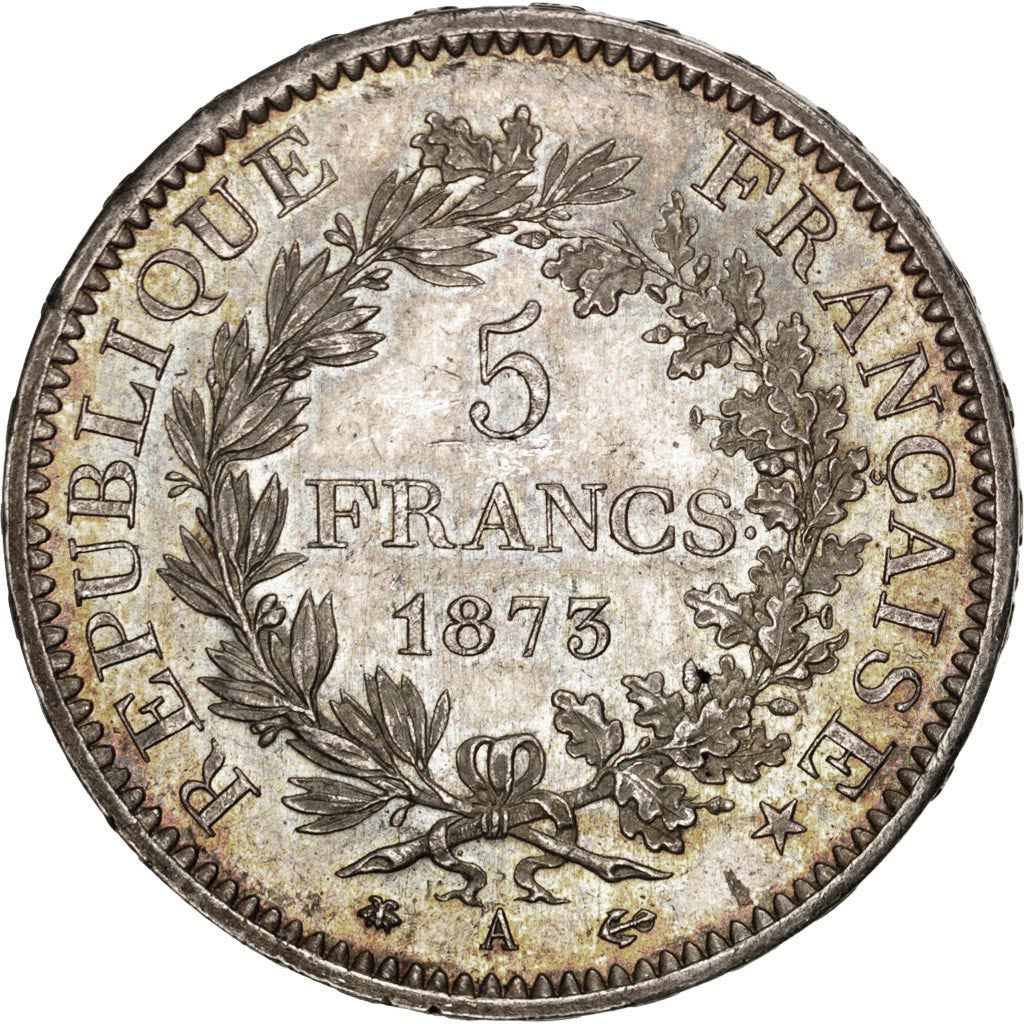 FRANCE, Hercule, 5 Francs, 1873, Paris, KM #820.1, MS(60-62), Silver, Gadoury...