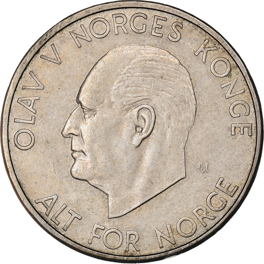 Coin, Norway, Olav V, 5 Kroner, 1971, AU(50-53), Copper-nickel, KM:412