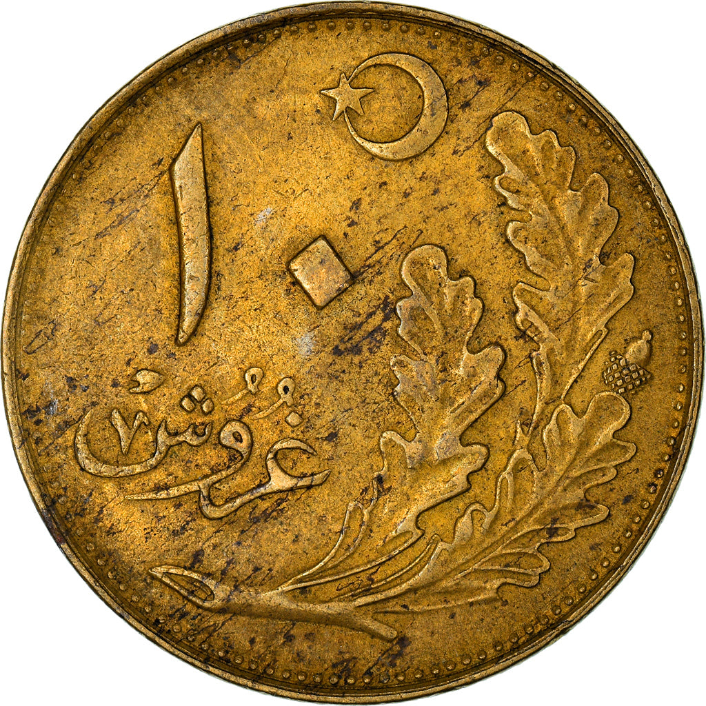 Moneta, Turchia, 10 Kurus, 1922 (AH 1341), BB, Alluminio-bronzo, KM:832