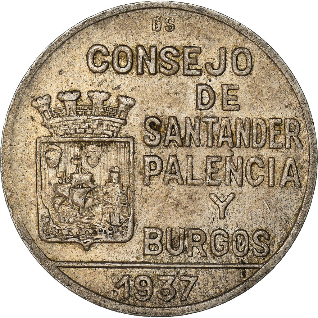 Moneta, HISZPANIA WOJNA DOMOWA, SANTANDER, PALENCIA & BURGOS, Peseta, 1937
