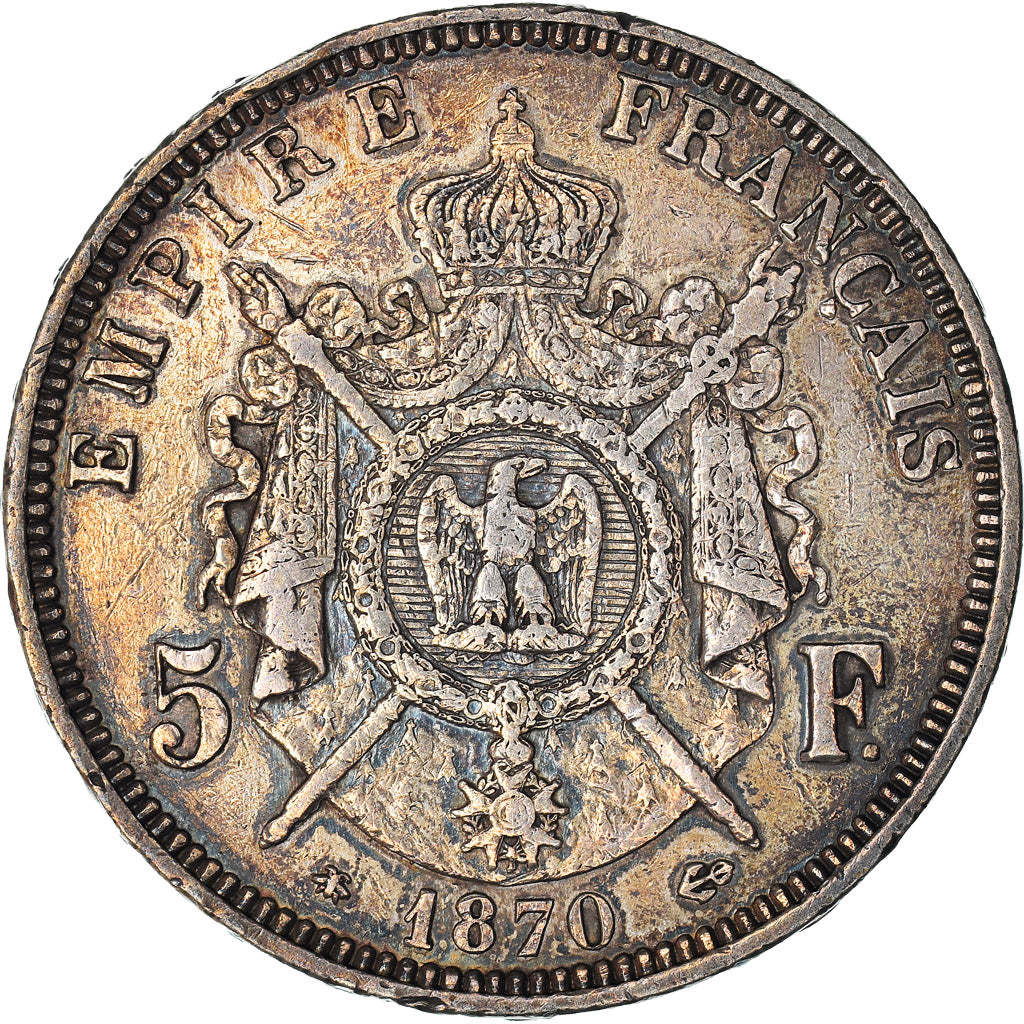 Moneta, Francja, Napoleon III, 5 Francs, 1870, Paris, VF(30-35), Srebro