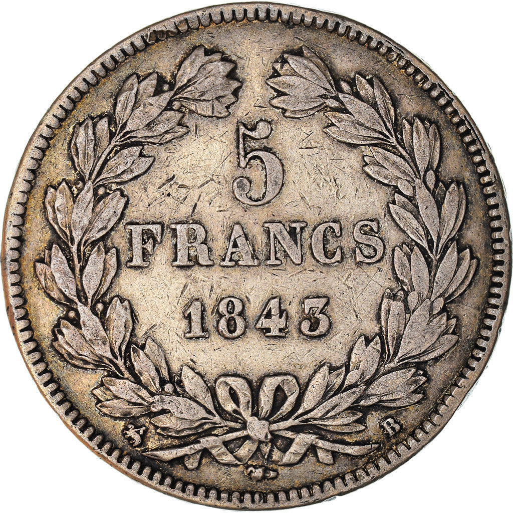 Monnaie, France, Louis-Philippe, 5 Francs, 1843, Rouen, TB+, Argent