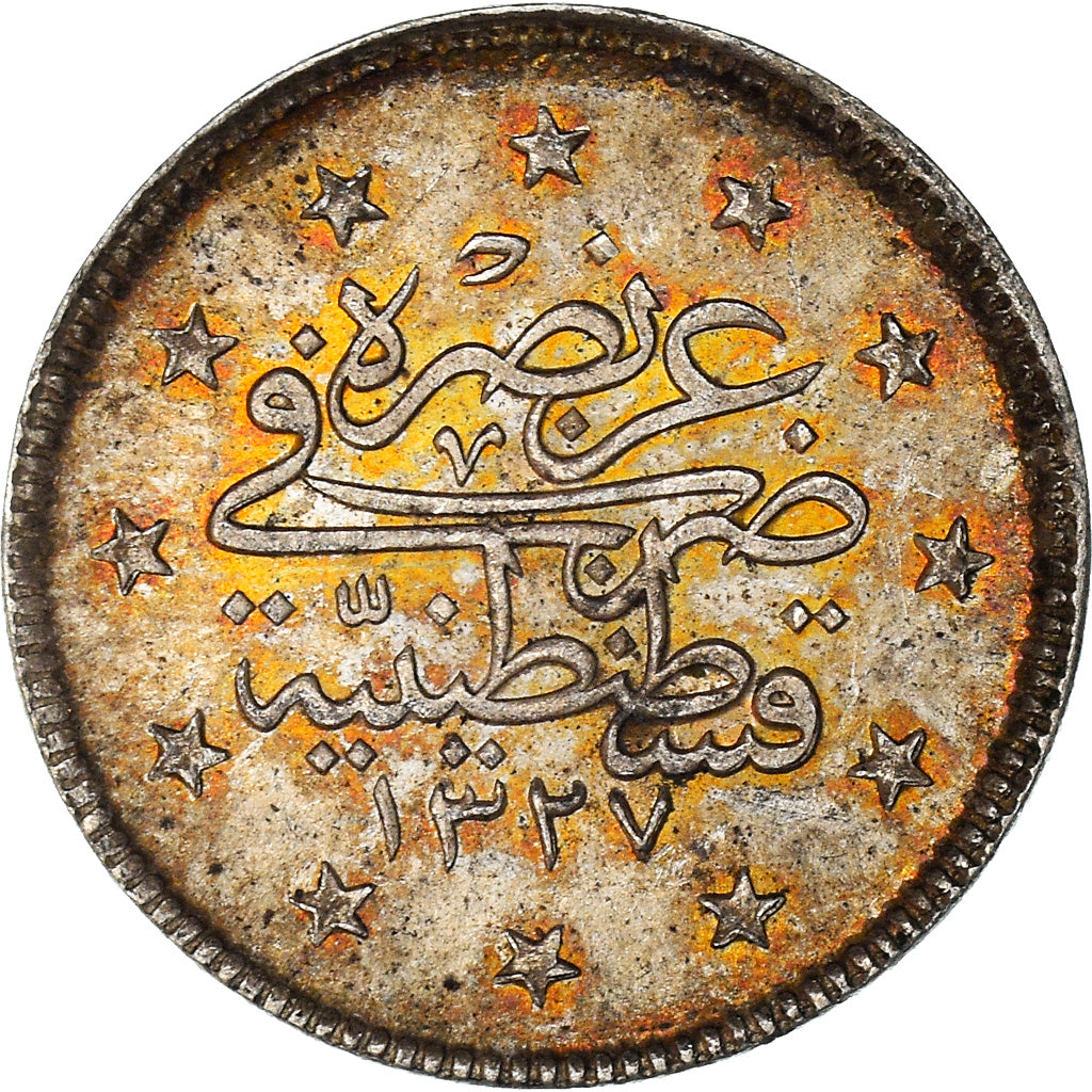 Coin, Turkey, Muhammad V, 2 Kurush, 1910 (AH 1327/2), Qustantiniyah, AU(50-53)