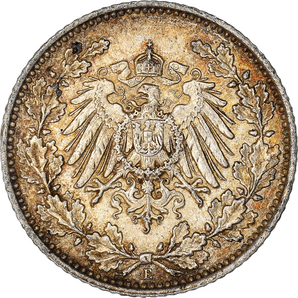 Coin, GERMANY - EMPIRE, 1/2 Mark, 1916, Muldenhütten, EF(40-45), Silver, KM:17