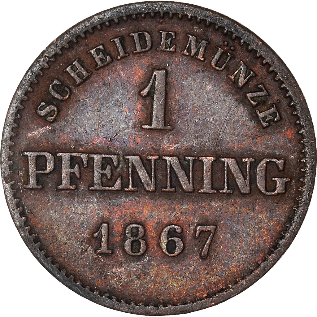 Coin, German States, BAVARIA, Maximilian II, Pfennig, 1867, EF(40-45), Copper