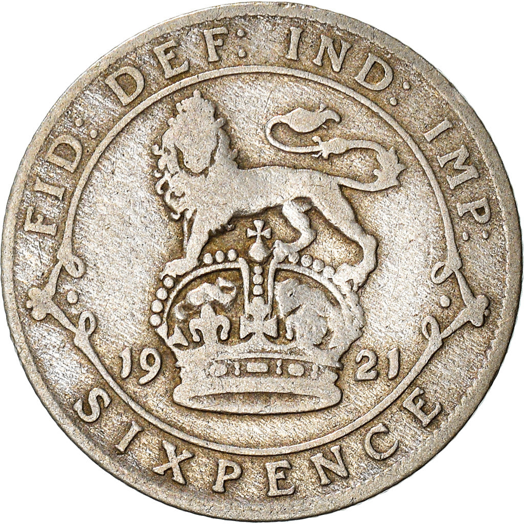 Coin, Great Britain, George V, 6 Pence, 1921, VF(20-25), Silver, KM:815a.1