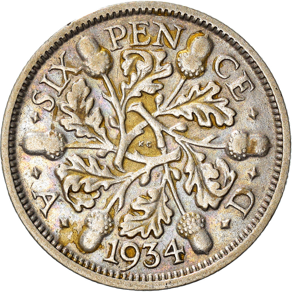 Moneta, Gran Bretagna, George V, 6 Pence, 1934, MB+, Argento, KM:832