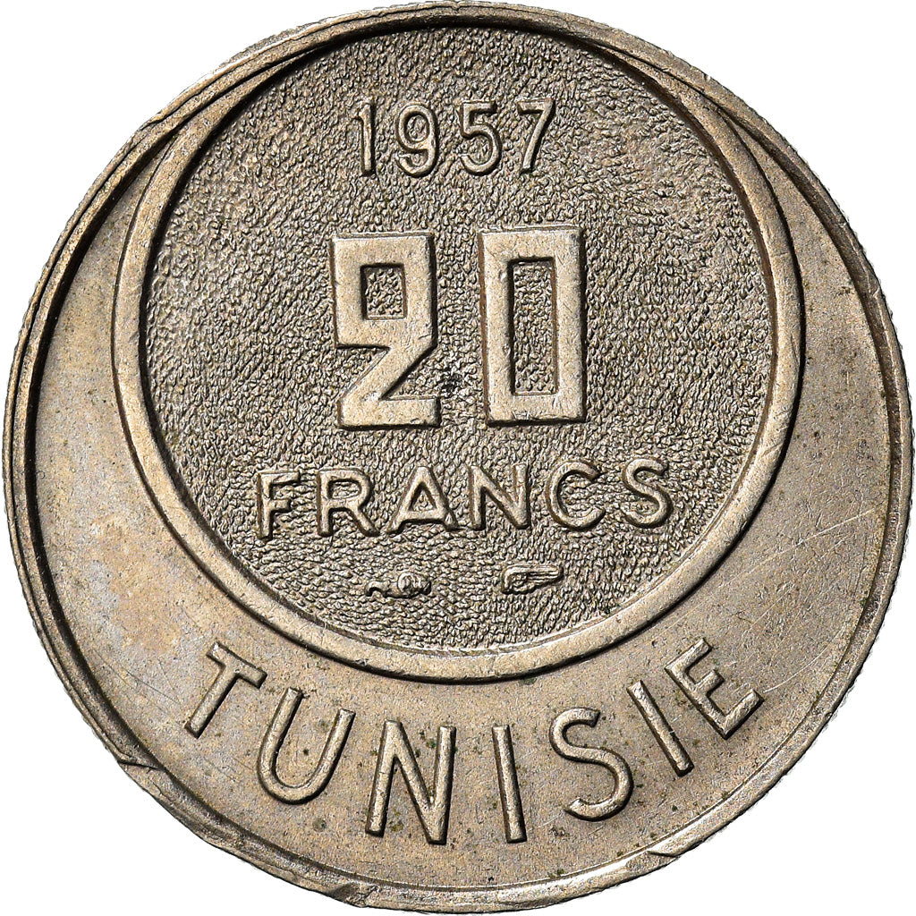Coin, Tunisia, Muhammad al-Amin Bey, 20 Francs, 1957, Paris, EF(40-45)