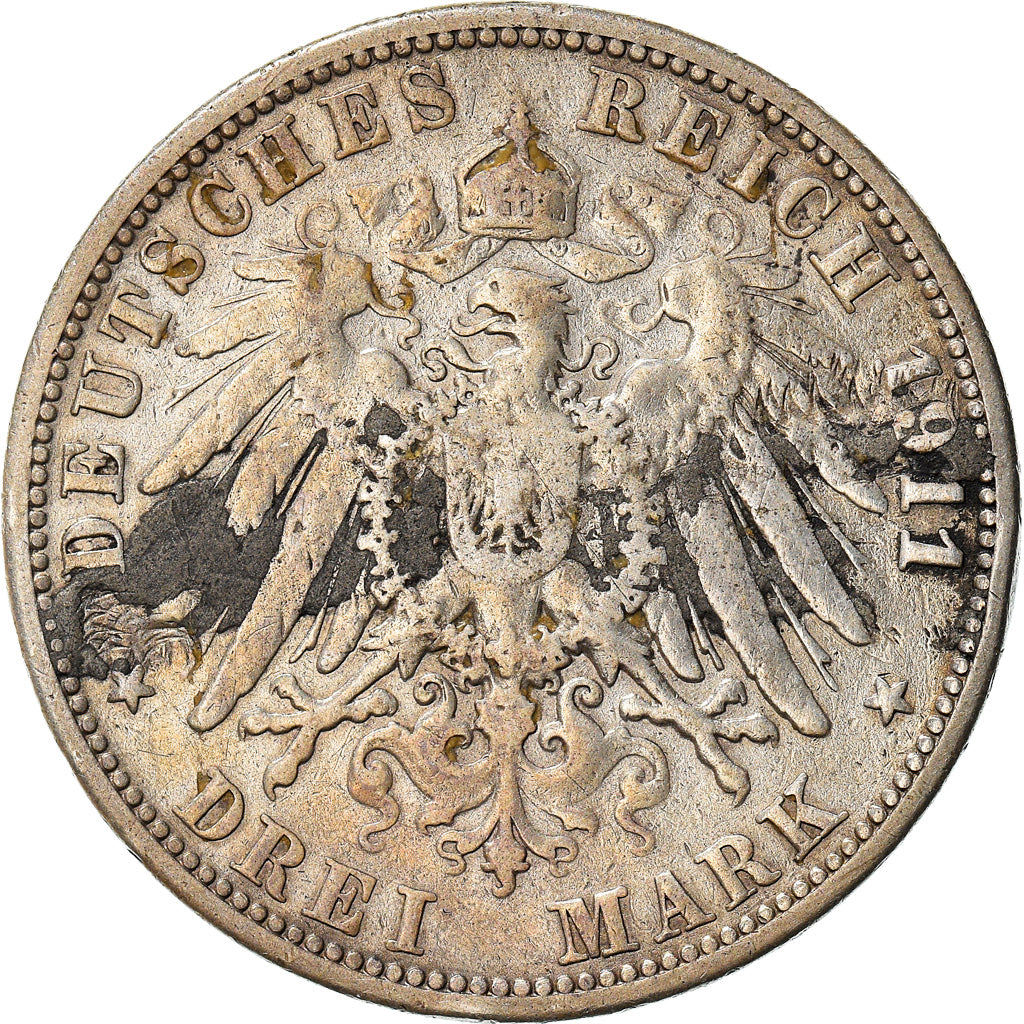 Coin, German States, PRUSSIA, Wilhelm II, 3 Mark, 1911, Berlin, VF(30-35)